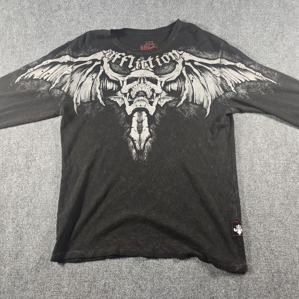 Affliction Red Label Thermal Shirt Men 2XL Skull Wings Y2K Grunge Night Screamer